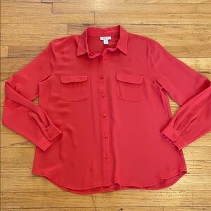 LOFT Orange Long-Sleeve Button-Up Shirt